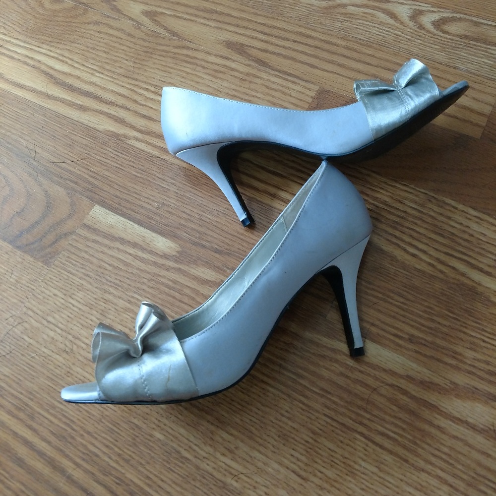 Silver Peep-Toe Pumps